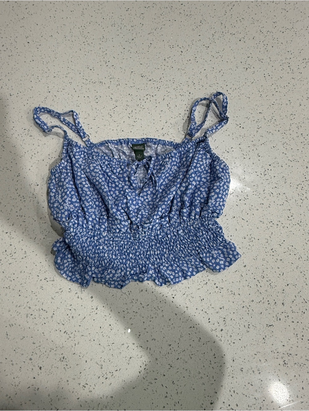 Blue Floral Smocked Crop Top
